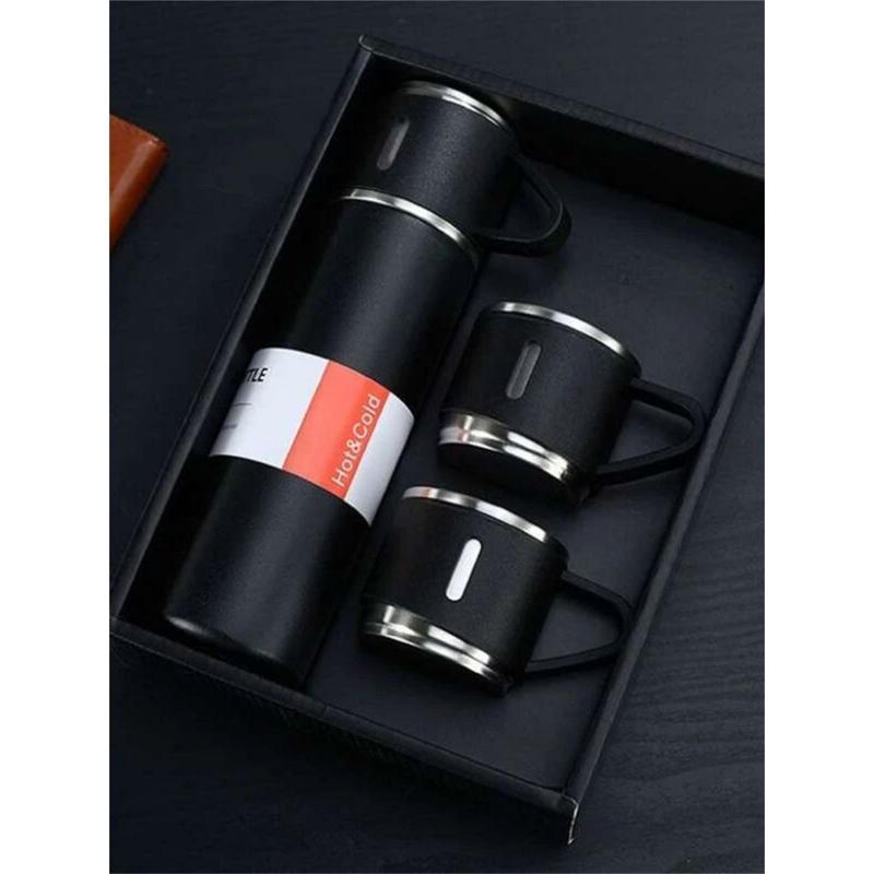 Caneca Kit Garrafa Termica Vacuum Bottle Inox 500ml + 3 Xicaras